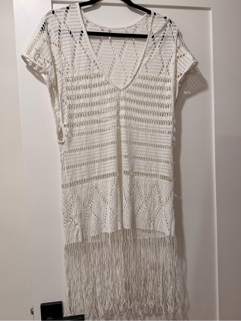 Beach Bunny White Crochet Fringe Swim Coverup OS